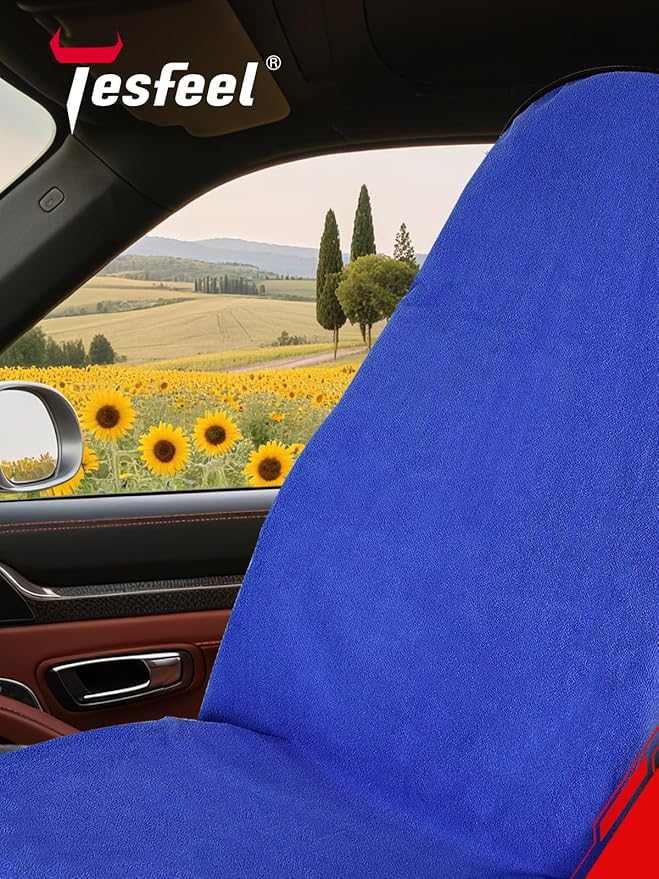 2-Pack 550g Waterproof Car Seat Cover Towel - Universal Anti-Slip Sweat Protection for Front Bucket Seats - Machine Washable Microfiber Protector for Gym, Yoga, Pets, Beach - Fits Cars, SUVs (Blue)