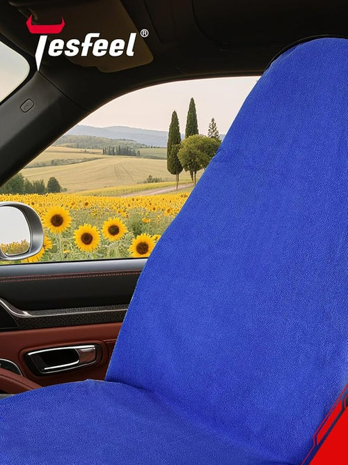 2-Pack 550g Waterproof Car Seat Cover Towel - Universal Anti-Slip Sweat Protection for Front Bucket Seats - Machine Washable Microfiber Protector for Gym, Yoga, Pets, Beach - Fits Cars, SUVs (Blue)