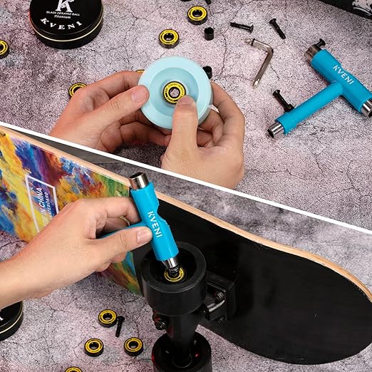 ABEC 9 Skateboard Bearings - Premium 608rs Ceramic Ball Bearings with Titanium Coating - Fast Spin Longboard Bearings Set (8-Pack + Washers + Spacers)