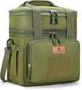 HSHRISH Lunch Box for Men, Large Expandable Tactical Lunch Bag, Durable Leakproof Cooler Bag with Molle Webbing, Lunch Box for Men Work Picnic Trip Camping, 24 Can/16 L, Army Green