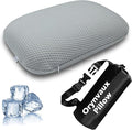 Cooling Camping Pillow, Memory Foam Travel Pillow with Adjustable Buckle Strap & Storage Bag, Compact Small Pillow for Airplane, Car Lumbar, Office, Washable Cooling Cover, Quarry Grey