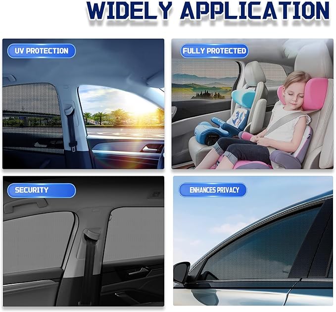 Car Window Screens for Side Windows, OUTTDID 4 Pack Side Window Sun Shades,Stretchy Mosquito Net Cover Fit Cars SUVs - Front & Rear