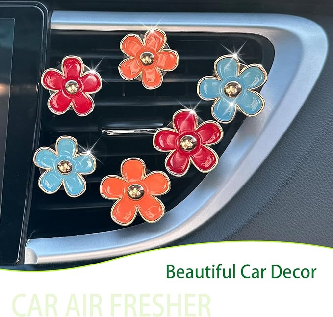 6pcs Flower Air Vent Clips Car Air Freshener,Red Orange Blue Daisy Flowers Vent Clip Car Accessories for Women,Girly Car Decor Refillable Car Diffuser