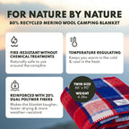 Woolly Mammoth Woolen Company Merino Wool Blanket - 80% Merino Wool - Camping Blankets for Cold Weather - Mositure-Wicking for Overlanding, Hunting, Emergency Kits, Bushcraft (66" x 90" Berry Plaid)