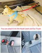 AUBELL Dog Seat Belt for Car,2 Pack Set 3-in-1 Adjustable Reflective Bungee Heavy Duty Dog Car Harness Tether with Clip Hook Latch & Buckle,Swivel Zinc Alloy Carabiner,Black+Red