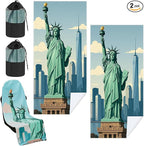2 Pack Car Seat Towel Covers with Storage Bag 63 x 32 Inch Athletic Running Towel Seat Sweat Washable Non Slip Cover Gift for Car Outdoor Sport Activities (Statue of Liberty)