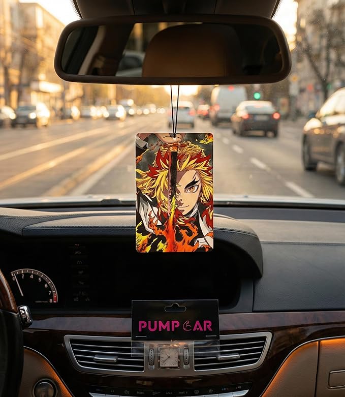 PumpCar 2 pieces double-sided Kamado Tanjiro Kyojuro Rengoku Japanese hanging Cherry-Scented car air Freshener Anime Cool for rearview mirror Car Interior Accessories Household Gifts (Kimetsu)