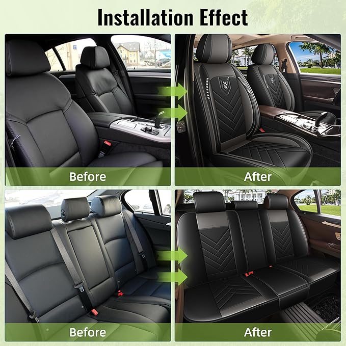 AOMSAZTO Car Seat Cover for Chevrolet Chevy Malibu 2009-2025 2026 Full Set, Leather Car Seat Protector Waterproof, Non Slip Car Seat Cushion, Interior Seat Covers Automotive Accessories - Black&Grey