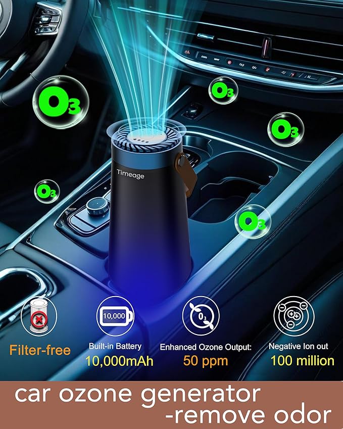 Ozone Generator for Car -Clean Smoke Odor from Car, Foul Smell from Bathroom; Plus Ionic Air Purifier for Home to Purify Dust, Pollen- Portable Deodorizer, Office, Pet Room Sky Blue
