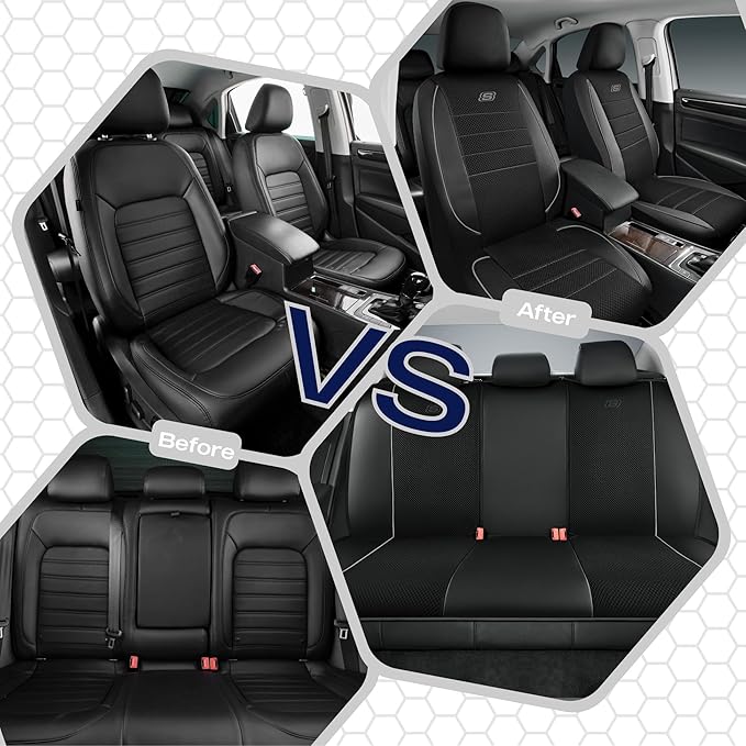 Skechers Air-Cooled Memory Foam Seat Covers,Mesh Thick Car Seat Covers,Piping Leather Car Seat Protector,Airbag Compatible,Automotive Comfort for Most Cars, Vans, Trucks, SUV(Gray,Full Set)