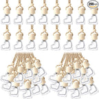 BBTO 200 Pcs Hanging Car Diffuser Bottles Bulk, Empty Clear Glass Air Freshener Bottles with Wooden Cap for Perfume Essential Oils Fragrance Aromatherapy Ornament(Heart)