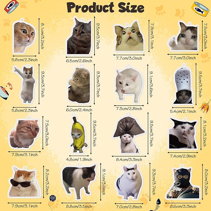 Funny Car Air Freshener Card - 16Pcs Cute Cat Refresh Air Fragrant Scented Rearview Mirror Hanging Ornaments, Double Sided Printing Kitten Oil Scent Pendant Gift for Home Bathroom Decor
