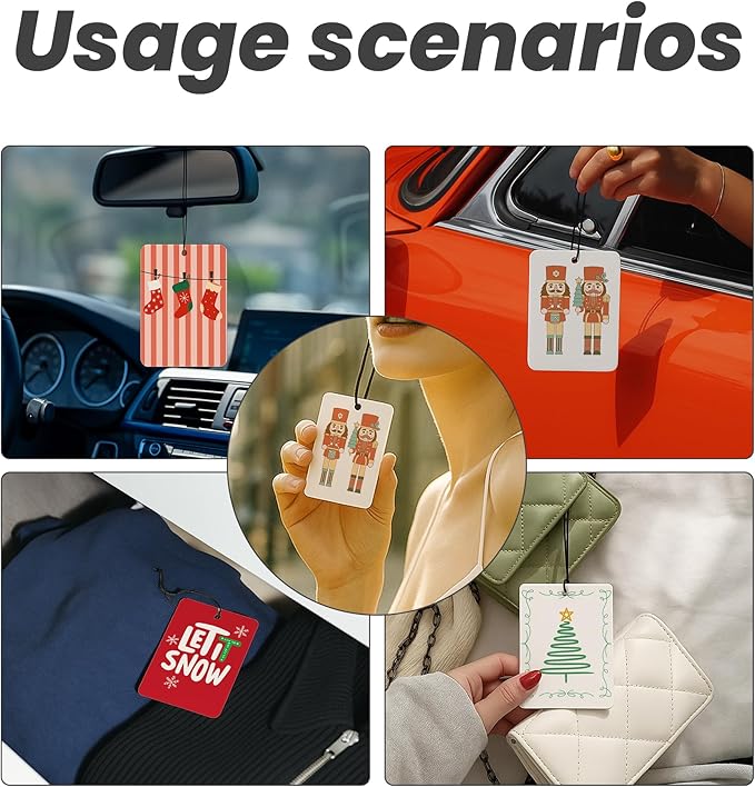 Gilry Christmas Car Air Freshener 4 Pcs - Christmas Tree Star Stocking Snowflake Air Freshener Hanging Decor for Cars Closet Drawer Books, Gilry Santa Car Accessories Mirror Decor for Women