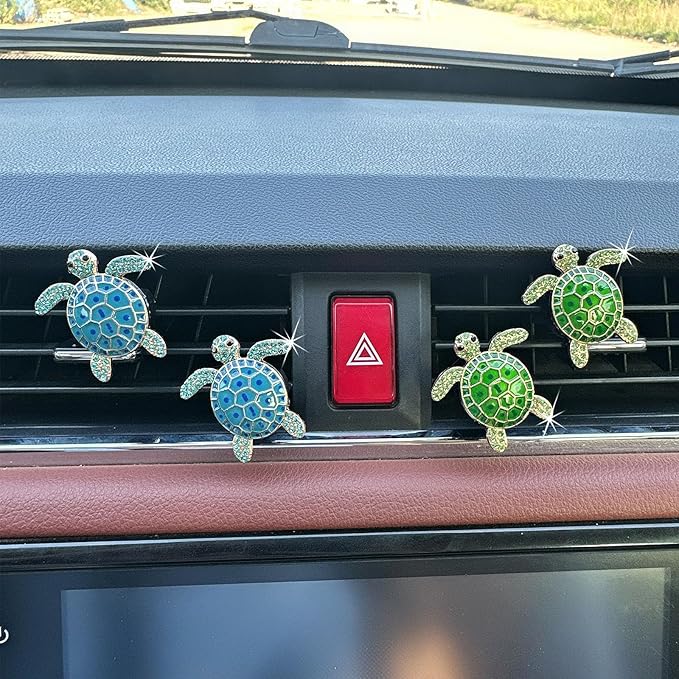 4pcs Cute Sea Turtles Car Air Vent Diffuser – Clip-On Fragrance Air Freshener for Cars with Replaceable Refills, Adorable Animal Car Vent Clip for SUV & Truck (Blue Green, Ocean)