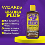 Wizards Leather Plus Leather Conditioner - Moisturizing Car Leather Seat Cleaner and Conditioner - Cleans, Conditions and Protects Leather, Naugahyde and Vinyl Car Accessories - 8 oz - Made in USA