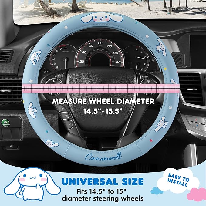 Cinnamoroll Steering Wheel Cover, Official Sanrio Car Steering Wheel Cover with Easy Clip-on Car Air Freshener – Cute and Long-Lasting Cinnamoroll Air Freshener for Car, Odor Eliminator, Fun Scents