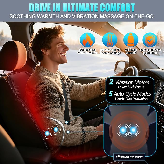 2025 Upgraded 3-in-1 Cooling Car Seat Cover Front Seat, 12V Ventilated Cooling Car Seat Cushion with Massage, Summer Cooling Seat Cover for Car SUV Truck Universal Fit (Black-4)