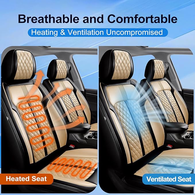 Fit CX-5 Car Seat Covers for Select Mazda CX5 2013-2024 2025 2026 - Premium Full Coverage Leather, Airbag Compatible, Waterproof & All Weather Seat Protector, Full Set, Black+Beige