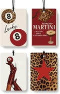 Trendy Red Leopard Print Car Air Freshener 4 Pcs, Funky Girly Cheetah Print Lucky 8 Ball Star Hanging Air Freshener for Cars Closet Drawer Books, Leopard Car Accessories Mirror Decor for Women