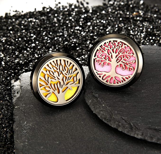 2 Pieces 316l Car Aromatherapy Essential Oil Diffuser Air Freshener with Vent Clip 48 Felt Pad Christmas Gift for Women Men(Tree Patterns)