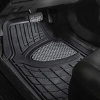 FH GROUP Car Seat Covers Premium Tall Channel Rubber Trimmable Floor Mats w. FH3001 Snake Pattern Silicone Steering Wheel Cover- Universal Fit for Trucks, SUVs, and Vans (Gray/Black) F11311