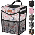 Car Trash Can with Lid, Cute Leakproof Car Trash Garbage Bag Hanging Vehicle Trash Bin Small Portable Automotive Garbage Cans Organizer for Back/Front Seat(Trapezoid,Flamingo Print