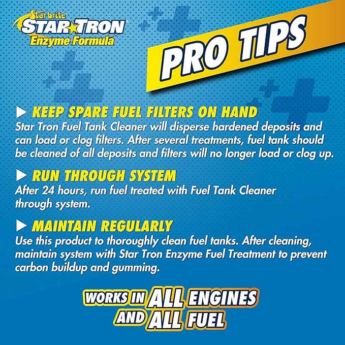 Star Tron Fuel Tank Cleaner – Removes Sludge, Varnish & Other Deposits – Helps Restore Performance of Old, Stale Fuel – Concentrated Formula for Gasoline and Diesel Tanks