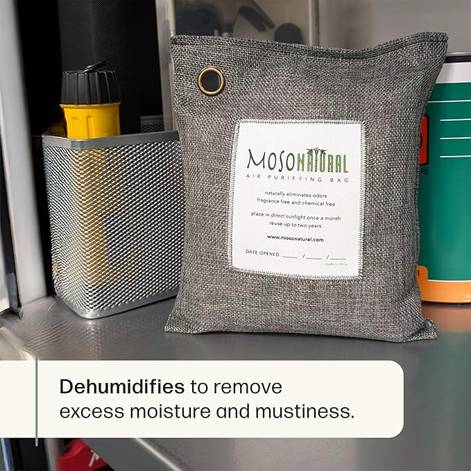 Moso Natural Air Purifying Bag 500g (2 Pack) Premium Bamboo Charcoal Odor Absorber for Home, Bedroom, Kitchen, Basement | Unscented Pet Odor Eliminator | Large Charcoal Deodorizer Bag Covers 250sqft