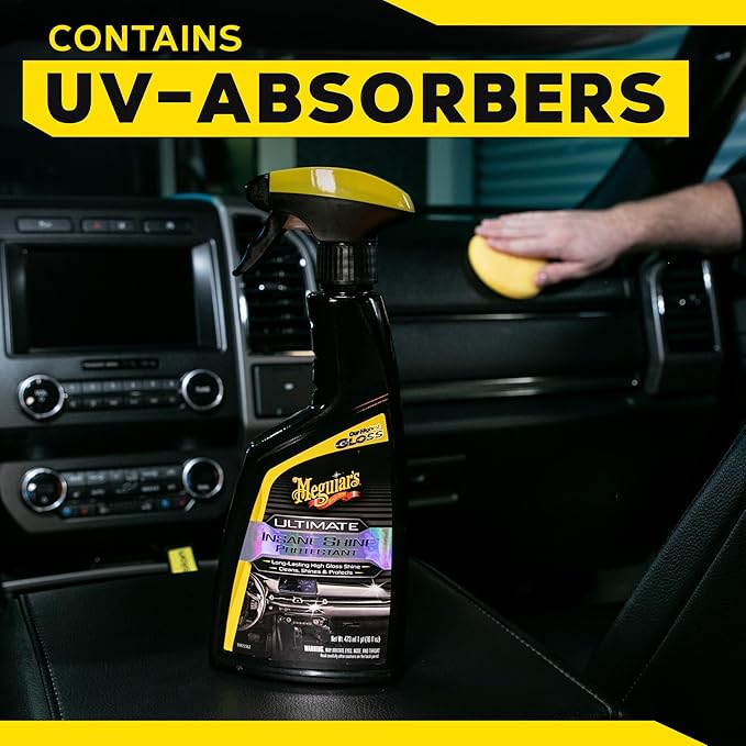Meguiar's G220216 Ultimate Insane Shine Protectant, Car Cleaning Spray That Creates a Lasting and Glossy Shine, Auto Care Product Safe for Exterior and Interior Surfaces, 16 Oz