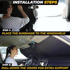 Car Shade Front Windshield, Small (59" x 29") - 240T Reflective Polyester Sunshade Blocks 99% UV Rays and Heat, Foldable with Storage Bag Fits Coupe, Hatchback, Small Sedan, Sports Model Cars