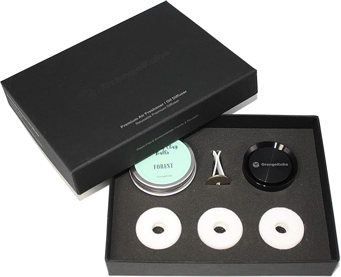 [Aluminum] Premium Air Freshener (Black) - Essential Oil Diffuser, Scented Clay Balls, Customizable Scent Pads, Aluminum Diffuser - Perfect Air Freshener for Car and Home