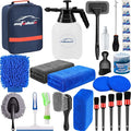 AUTODECO 28Pcs Car Detailing Kit Wash Cleaning Kits with Pump Foam Sprayer Windshield Cleaning Tool Wash Brush Large Wash Mitt Towels Complete Interior Exterior Car Detailing Supply Set Blue