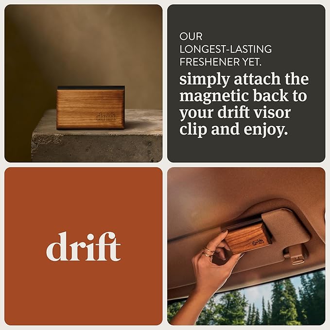 Drift Car Air Freshener - The Original Wood Air Freshener - Car Odor Eliminator - Long Lasting Scent - Auto Accessories - Metal Clip - Essential Oils - Clean Ingredients - Macadamia Swirl Starter Kit