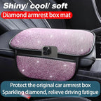 Bling Car Center Console Cover, Crystal Rhinestone Vehicle Armrest Cover Cushion with 2 Storage Bags for Women Girls, Diamond Auto Storage Box Protector Pad, Universal Fit (Pink)