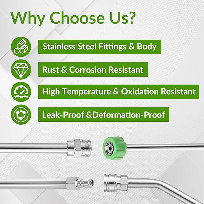 Pressure Washer Extension Wand, 120" Stainless Steel Power Washer Lance With Molded Grip, 30°, 90°, 120° Curved Rod, 5 Spray Nozzle Tips, 1/4" Quick Connect, 4000 PSI