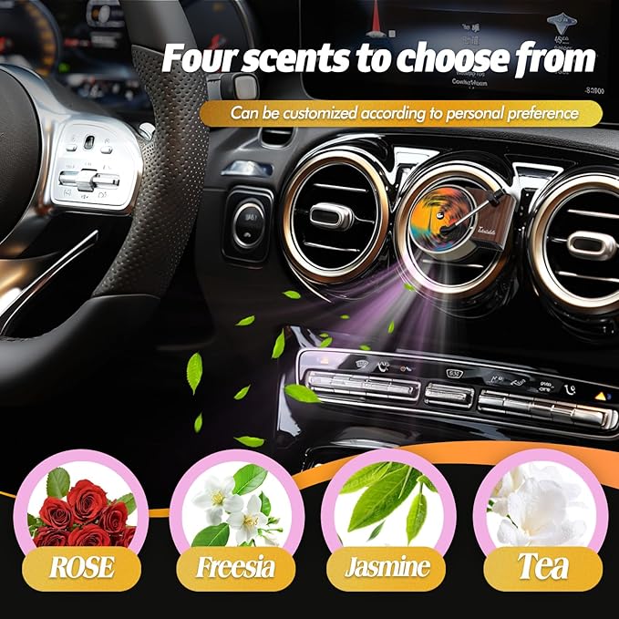 Personalized Custom Car Air Freshener, Double Sided Custom Photo, Record Player Shaped Fragrance Vent Clip, Unique and Cute Car Interior (Customize, Hanging B)