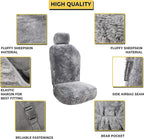 ZONETECH Sheepskin Seat Covers Fuzzy Car Seat Covers Grey Australian Merino Wool Fluffy Fur Auto Accessories All Season Protection for Your Seats Universal Fits Most Car SUV Airbag Compatible 4-Pack