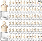 BBTO 100 Pcs Car Air Fresheners Diffuser with Wooden Cap Empty Aromatherapy Diffuser Clear Fragrance Holder Pendant Hanging Perfume Fresheners Bottles for Car Decor(Classic,Clear)