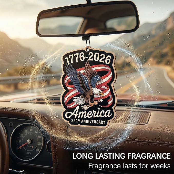 9Pcs USA 250th Anniversary Car Air Freshener, 1776-2026 Semiquincentennial Commemorative Hanging Ornament, Patriotic Double-Sided Scented Tablet, 2026 Independence Day Souvenir Gifts (Style 4)