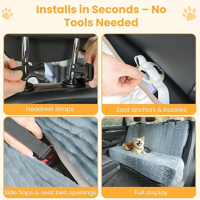 Dog Car Seat Cover for Front or Back Seat, Soft Flannel Pet Car Seat Protector with Waterproof Layer, Non-Slip Washable Dog Car Bed Mat for Travel (Bluegrey Back Seat)
