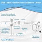 Short Pressure Washer Gun with Foam Cannon, Soap Gun for Pressure Washer, 1/4 Inch Quick Connector, with 7 Nozzle Tips, Container Capacity: 1 Liter