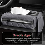 5 in 1 Car Center Console Cover, Armrest Pad with 2 Storage Pockets, Cup Holder, Tissue Box Slot, Phone Holder, Universal Car Interior Organizer (Gray)