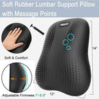 Lumbar Support Pillow, Inflatable Rubber Lumbar Pillow for Lower Back Pain Relief - Car Back Cushion for Driving - Lumbar Support for Car-Office Chair, Massage Points, Adjustable Firmness, Black