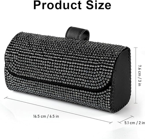 Accmor Bling Sunglasses Holder for Car Sun Visor, Sparkling Auto Glasses Clip Case Eyeglasses Protective Box, PU Leather Car Sunglass Storage Organizer for Truck, SUV, RV (Black Crystal)