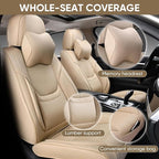Auto Car Seat Covers Accessories Front Seat Leather Cushion Protector Breathable Waterproof Seat Cover for Cars Universal Fit (Beige, Front Pair)