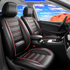 Car Seat Covers for Select Honda Fit 2007-2020, Premium Full Coverage Leather, Airbag Compatible & Scratch-Resistant, Waterproof & All Weather Breathable Seat Protector, Full Set, Red Trim