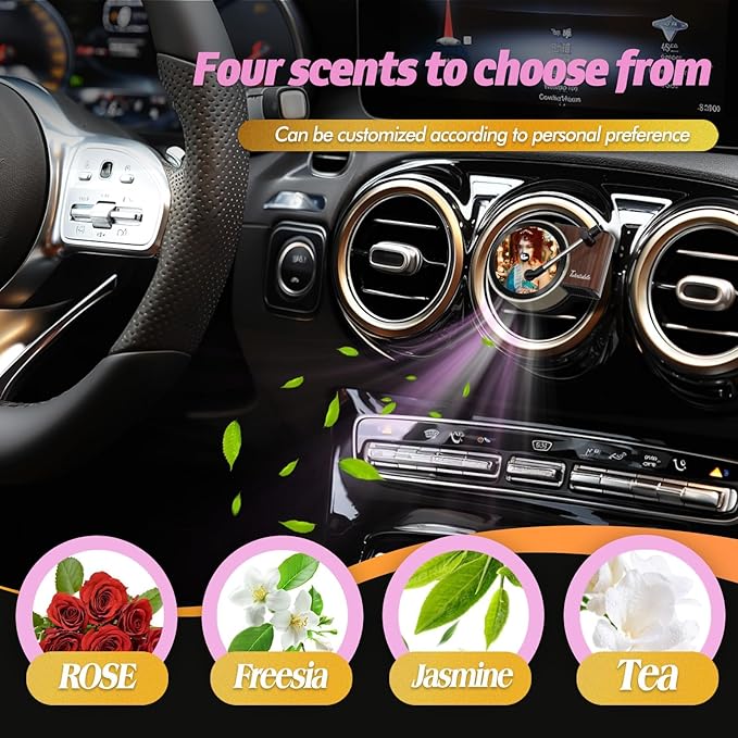 Personalized Custom Car Air Freshener, Double Sided Custom Photo, Record Player Shaped Fragrance Vent Clip, Unique and Cute Car Interior (Customize, 12PCS1)