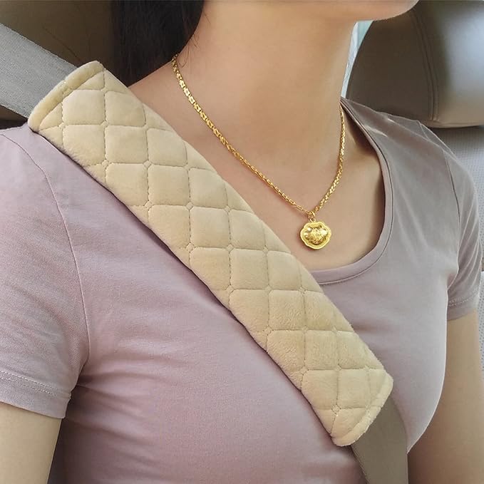 4 Pack Universal Car Seat Belt Pads, Adult Seat Belt Shoulder Strap Covers Harness Pad for Car/Bag,Soft Comfort Helps Protect You Neck Shoulder from The Seat Belt Rubbing (4pack-Beige)