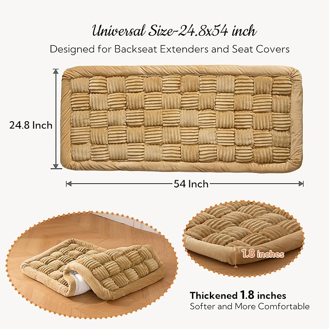 Soulbond Dog Bed for Car Back Seat Soft Plush Backseat Pet Bed Mat Non-Slip Travel Pet Mat, Fuzzy Plaid Dog Seat Cover, Fit for Backseat Extenders and Trucks SUVs (Light Brown, 54" x 24.8")