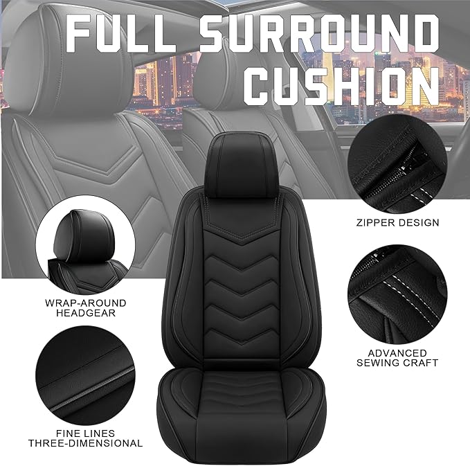 CTDS Car Seat Covers for Honda Civic 2000-2026, Stylish Sport Seat Cover, Premium Nappa Leather Car Seat Cover. Automobile Seat Covers Sets.(Standard 2 Seats/Pure Black)